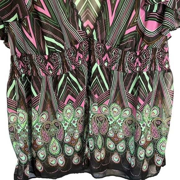 Lane Bryant Womens Popover‎ Shirt Top Plus Size 26/28 Deep V Semi Sheer Smocked - Picture 3 of 11